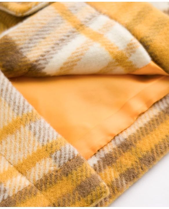 Babyhug Suede Woven Hooded Jacket with Full Sleeves and Checks Print - Yellow
