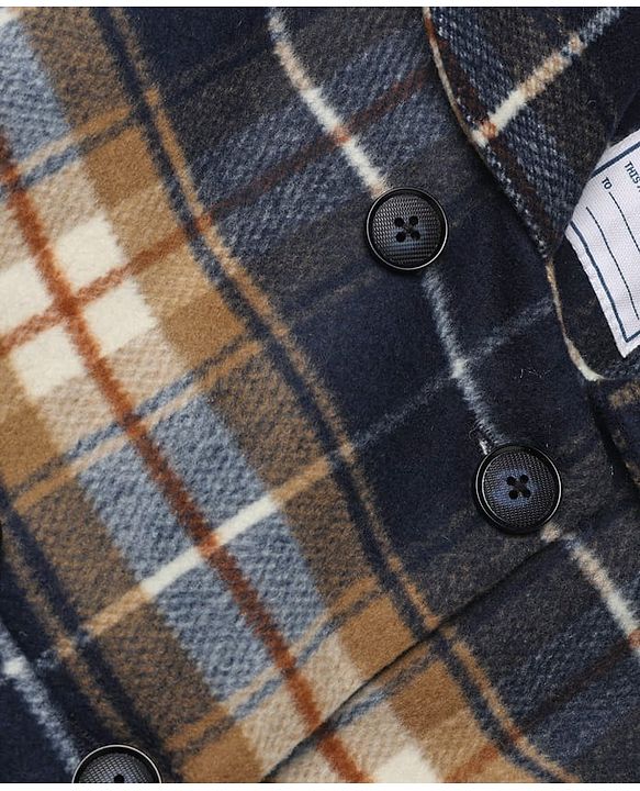 Babyhug Woven Full Sleeves  Checked Coat - Navy Blue