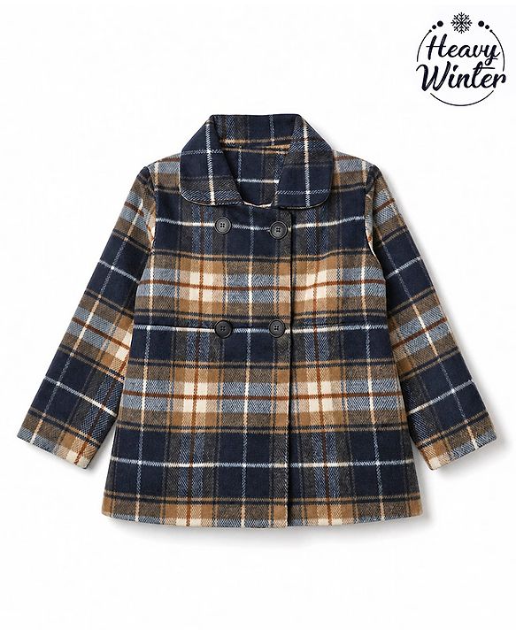 Babyhug Woven Full Sleeves  Checked Coat - Navy Blue