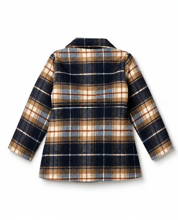 Babyhug Woven Full Sleeves  Checked Coat - Navy Blue