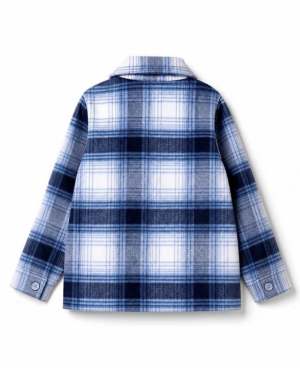 Babyhug Woven Coat with Full Sleeves and Checks Print - Light Blue