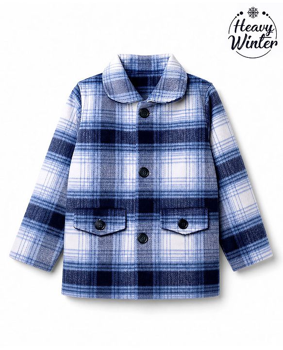 Babyhug Woven Coat with Full Sleeves and Checks Print - Light Blue