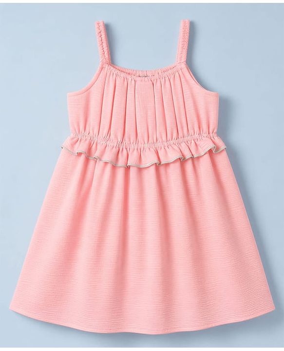 Babyhug Woven Sleeveless Solid Frock - Pink