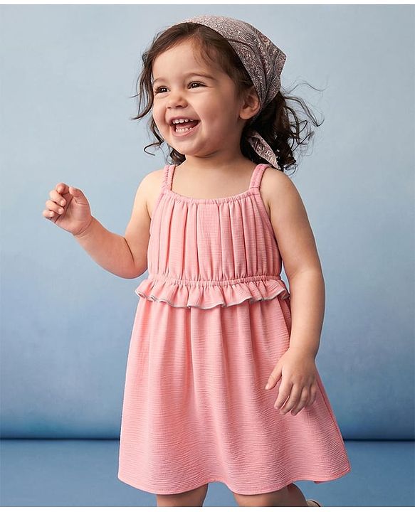 Babyhug Woven Sleeveless Solid Frock - Pink