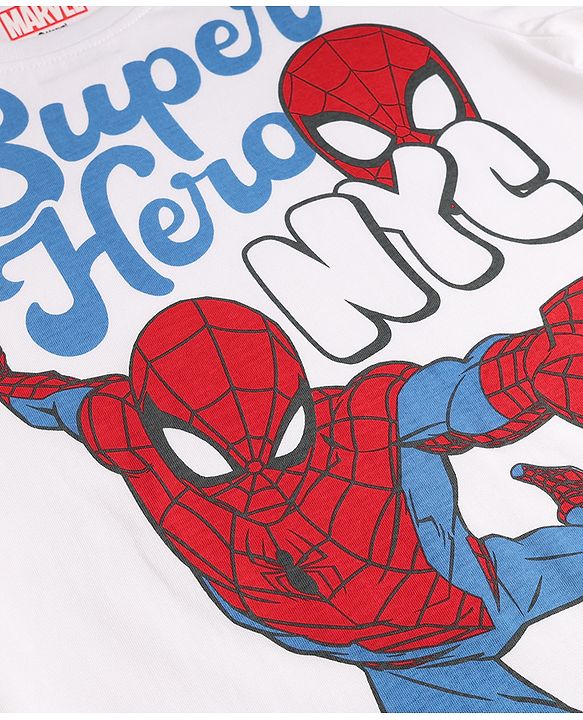 Pine Kids Marvel Single Jersey Knit Half Sleeves T-Shirt & Shorts Night Suit with Spider-man Print - White