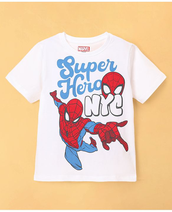 Pine Kids Marvel Single Jersey Knit Half Sleeves T-Shirt & Shorts Night Suit with Spider-man Print - White