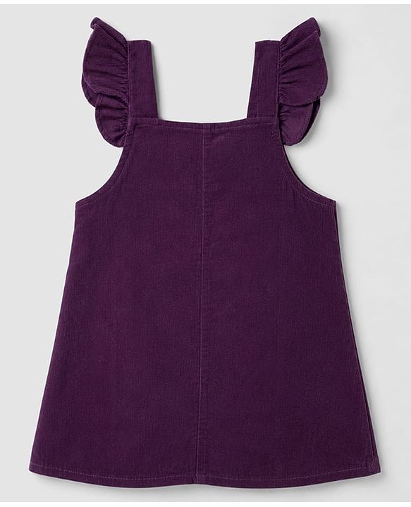 Babyhug  Woven Half Sleeves Floral Printed & Embroidered Corduroy Frock With Inner Tee - Purple