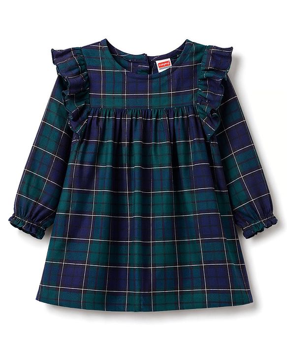 Babyhug Viscose Woven Full Sleeves Checked Frock with Leggings - Navy Blue