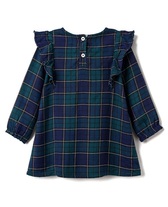 Babyhug Viscose Woven Full Sleeves Checked Frock with Leggings - Navy Blue