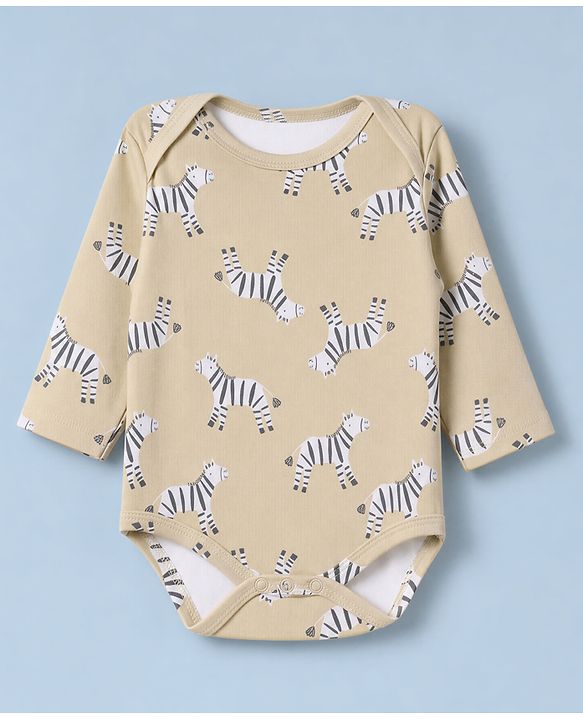 Babyhug 100% Cotton Interlock Knit Full Sleeves Striped Onesies With Zebra Print Pack of 3 - White, Yellow & Orange
