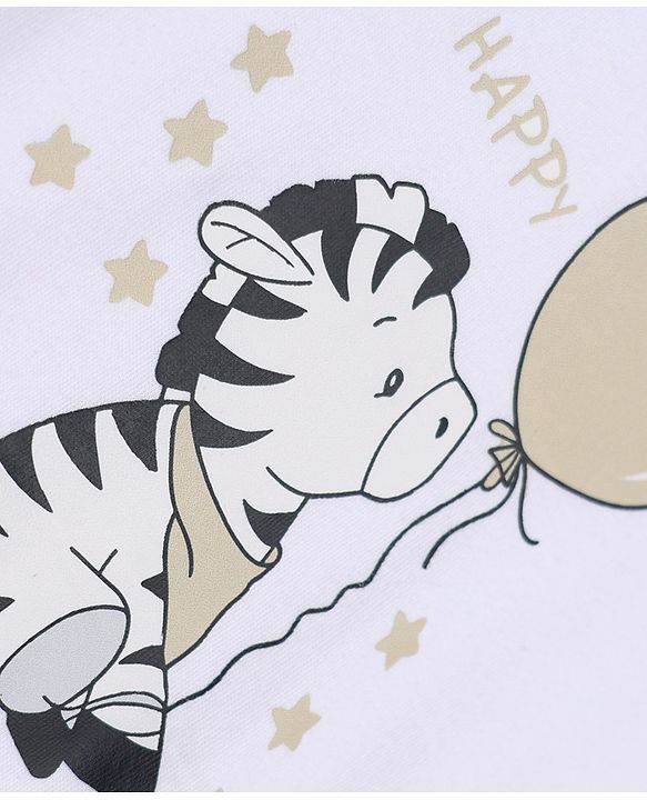 Babyhug 100% Cotton Interlock Knit Full Sleeves Striped Onesies With Zebra Print Pack of 3 - White, Yellow & Orange