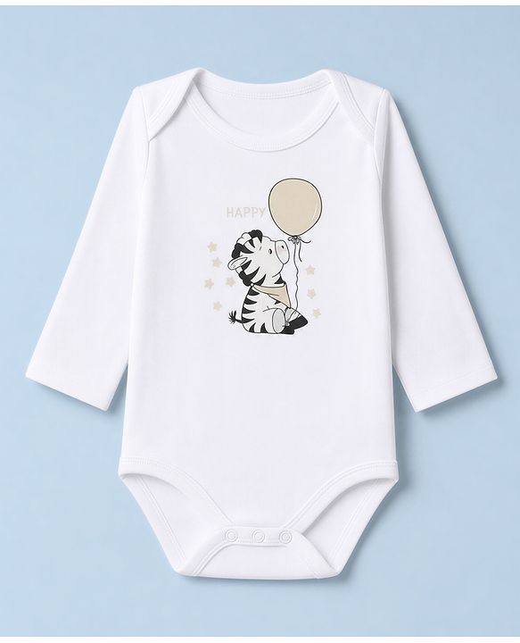 Babyhug 100% Cotton Interlock Knit Full Sleeves Striped Onesies With Zebra Print Pack of 3 - White, Yellow & Orange
