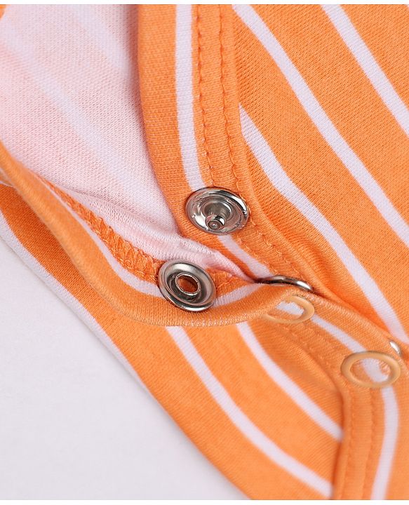 Babyhug 100% Cotton Interlock Knit Full Sleeves Striped Onesies With Zebra Print Pack of 3 - White, Yellow & Orange
