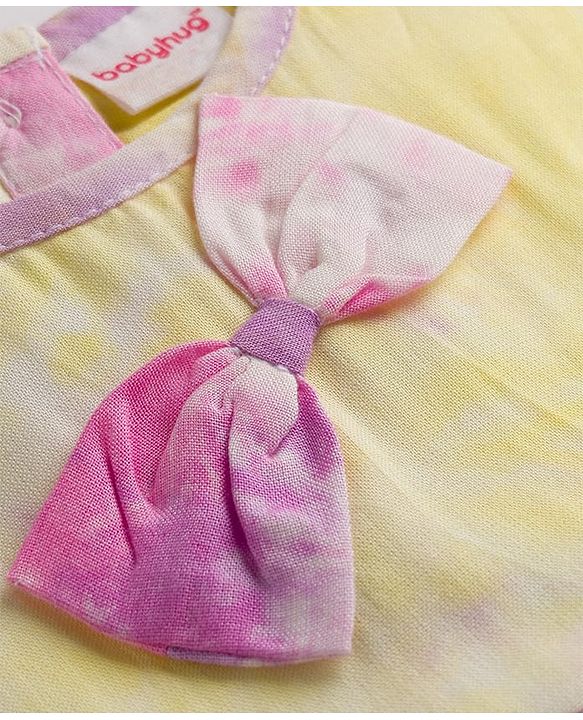 Babyhug Rayon Woven Sleeveless Tie & Dye Effect Frock with Bow Applique - Pink & Purple