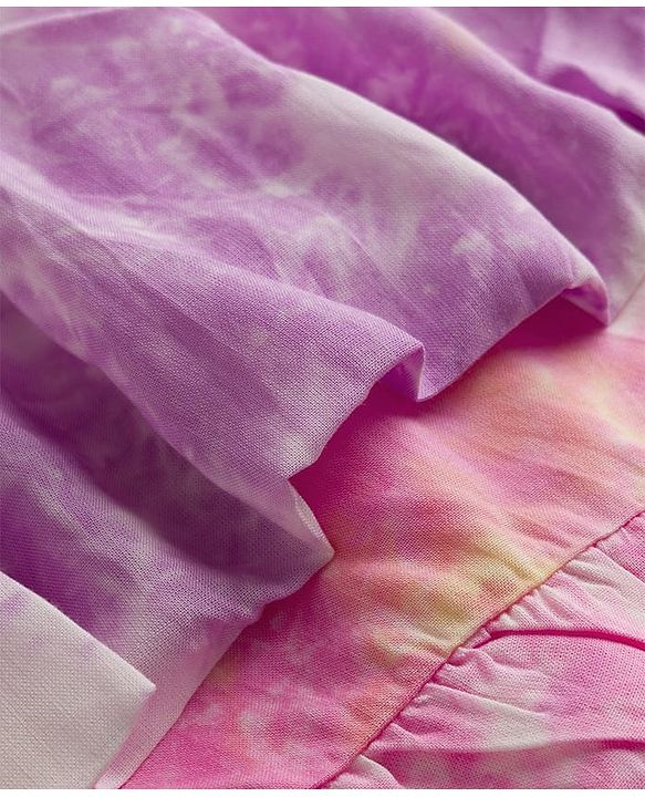 Babyhug Rayon Woven Sleeveless Tie & Dye Effect Frock with Bow Applique - Pink & Purple