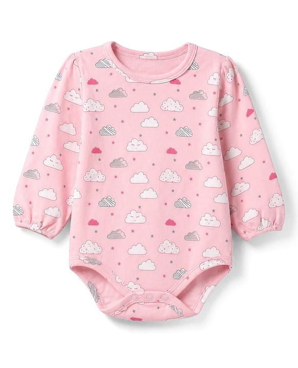 Babyhug 100% Cotton Interlock Knit Full Sleeves Onesies With Floral, Cloud & Bee Print Pack of 3 - White, Pink & Light Pink
