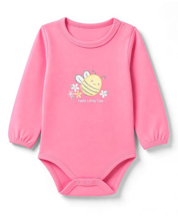 Babyhug 100% Cotton Interlock Knit Full Sleeves Onesies With Floral, Cloud & Bee Print Pack of 3 - White, Pink & Light Pink