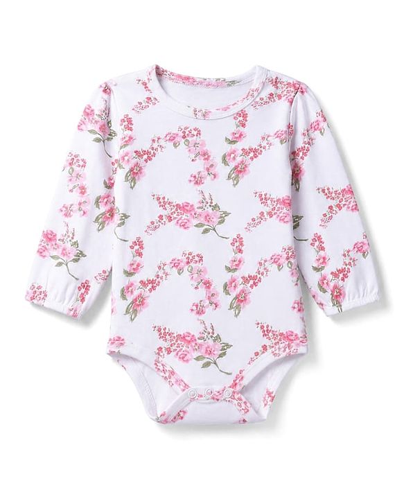 Babyhug 100% Cotton Interlock Knit Full Sleeves Onesies With Floral, Cloud & Bee Print Pack of 3 - White, Pink & Light Pink