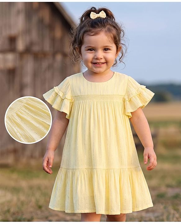 Babyhug Woven Half Sleeves Solid One Piece Dresses - Yellow