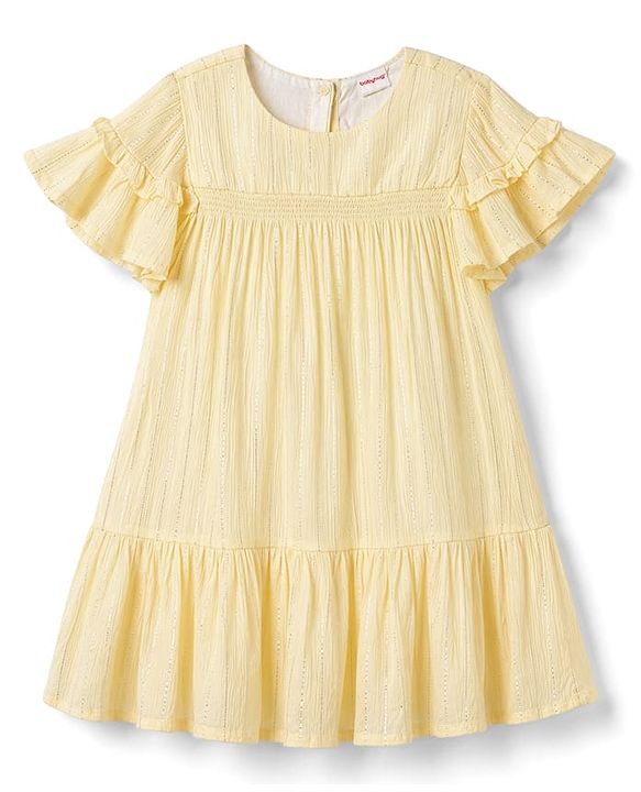 Babyhug Woven Half Sleeves Solid One Piece Dresses - Yellow