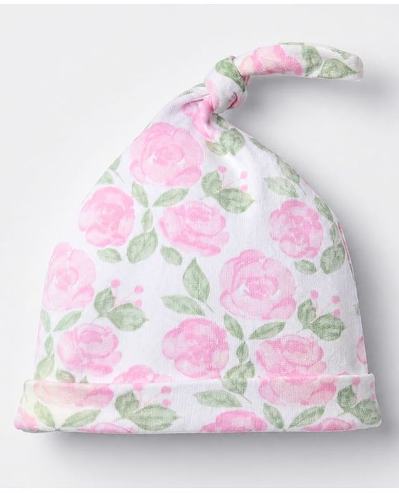 Babyhug 100% Cotton Interlock Knit Full Sleeves Onesies with Leggings & Cap With Floral Print - Pink