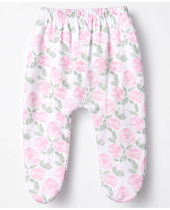 Babyhug 100% Cotton Interlock Knit Full Sleeves Onesies with Leggings & Cap With Floral Print - Pink