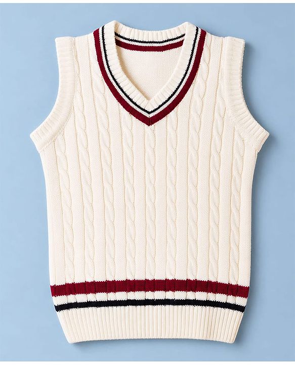 Babyhug Knit Sleeveless Sweater Vests With Cable Knit Design - White