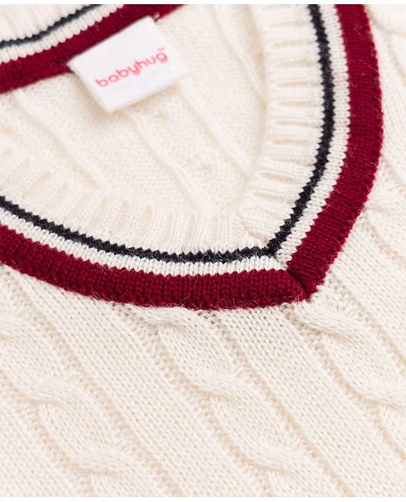 Babyhug Knit Sleeveless Sweater Vests With Cable Knit Design - White