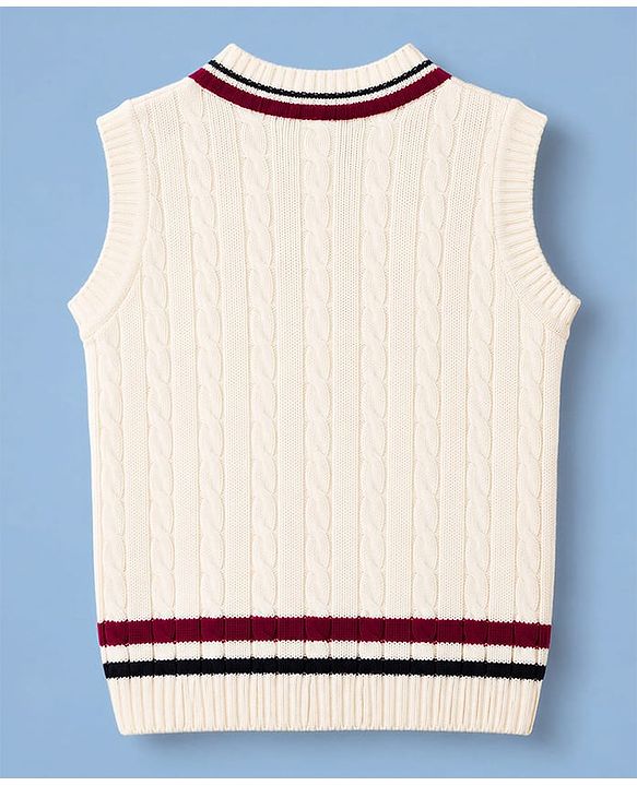 Babyhug Knit Sleeveless Sweater Vests With Cable Knit Design - White