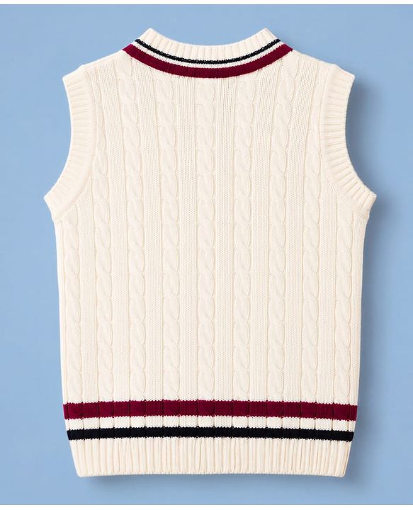 Babyhug Knit Sleeveless Sweater Vests With Cable Knit Design - White