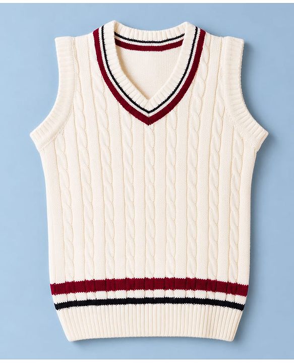 Babyhug Knit Sleeveless Sweater Vests With Cable Knit Design - White