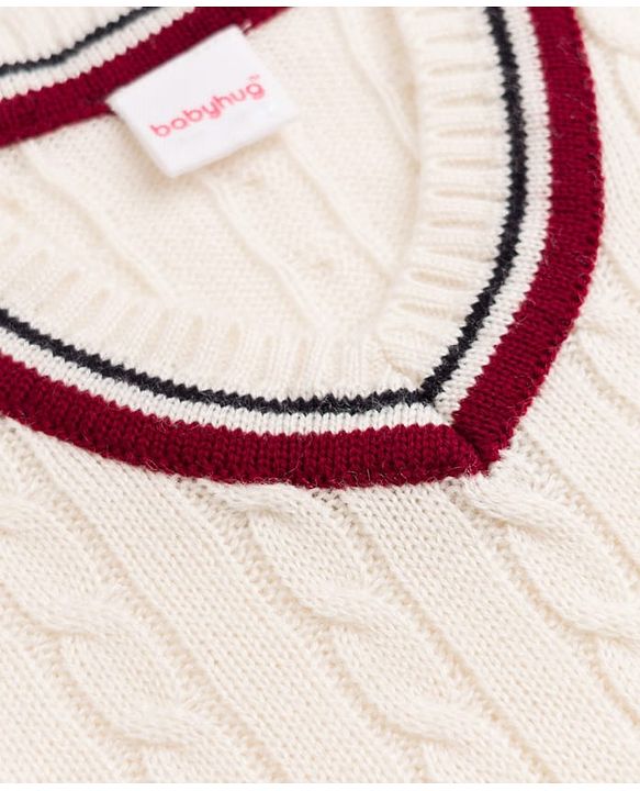 Babyhug Knit Sleeveless Sweater Vests With Cable Knit Design - White
