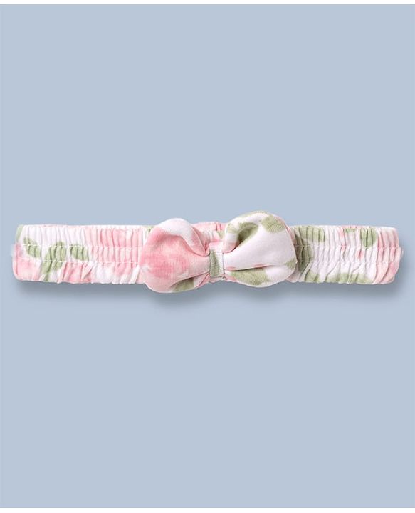 Babyhug 100% Cotton Interlock Knit Full Sleeves Romper With Floral Print & Headband - Pink