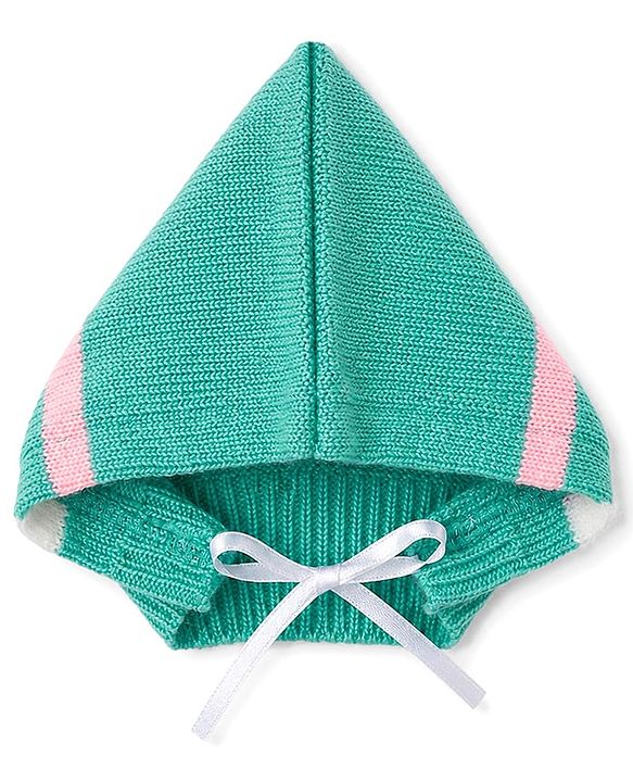 Babyhug Knit Full Sleeves Striped Sweater Set With Cap & Booties - Mint