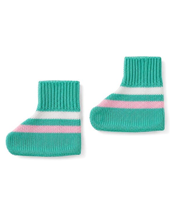 Babyhug Knit Full Sleeves Striped Sweater Set With Cap & Booties - Mint