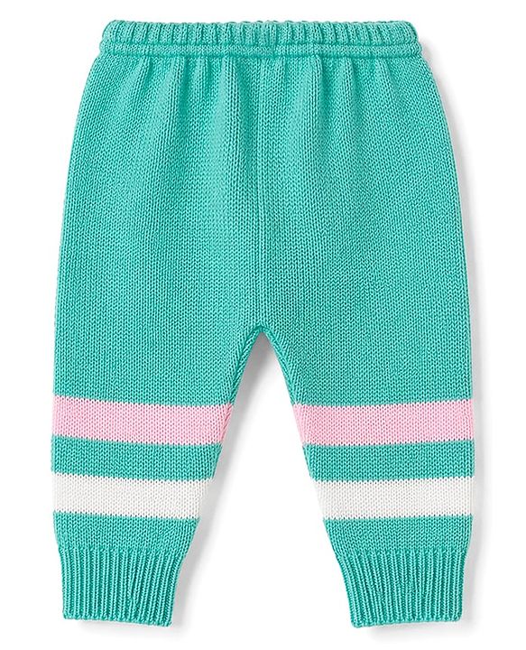 Babyhug Knit Full Sleeves Striped Sweater Set With Cap & Booties - Mint
