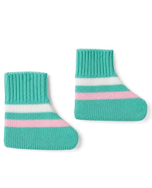 Babyhug Knit Full Sleeves Striped Sweater Set With Cap & Booties - Mint