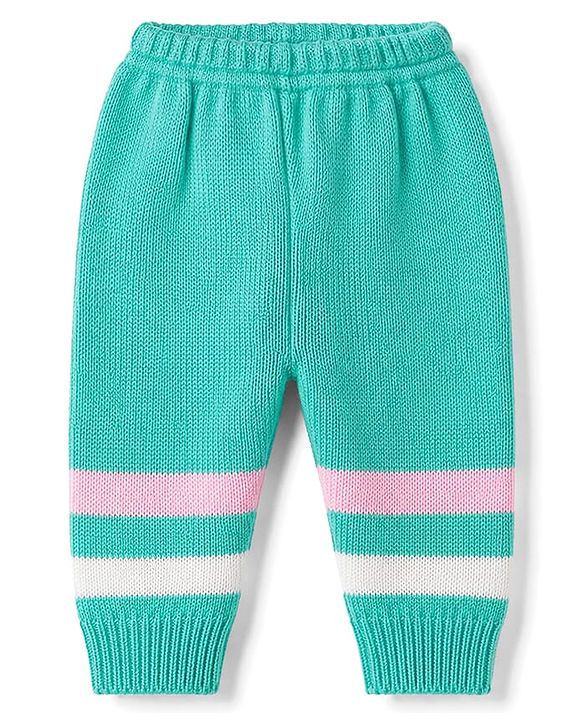 Babyhug Knit Full Sleeves Striped Sweater Set With Cap & Booties - Mint