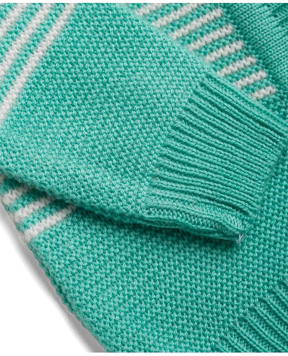 Babyhug Knit Full Sleeves Striped Sweater Set With Cap & Booties - Mint