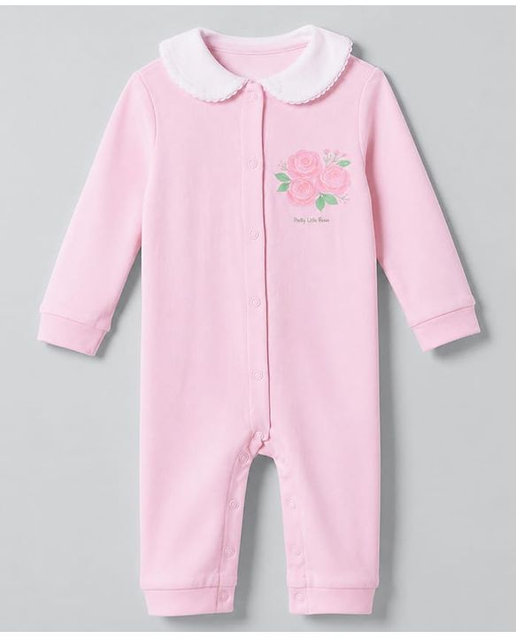 Babyhug 100% Cotton Knit Full Sleeves Romper With Floral Print - Pink
