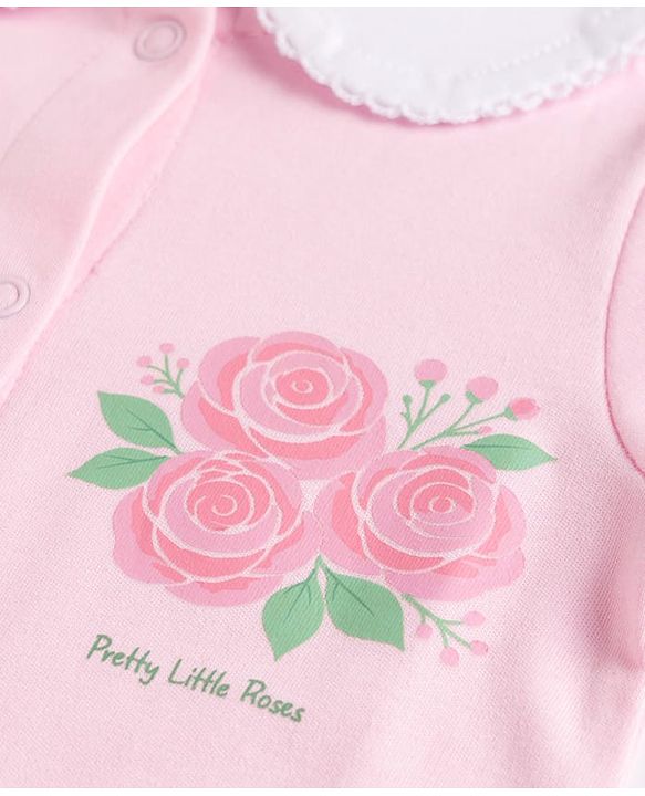 Babyhug 100% Cotton Knit Full Sleeves Romper With Floral Print - Pink