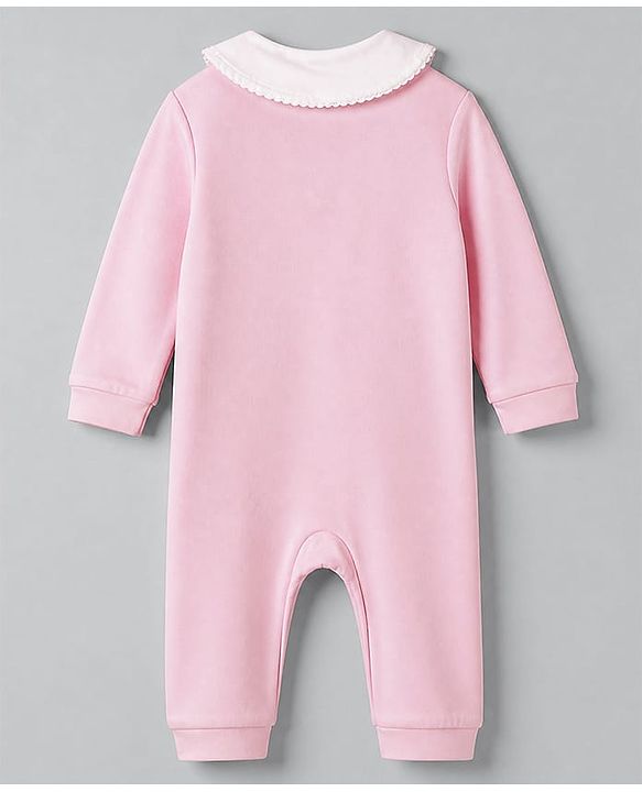 Babyhug 100% Cotton Knit Full Sleeves Romper With Floral Print - Pink