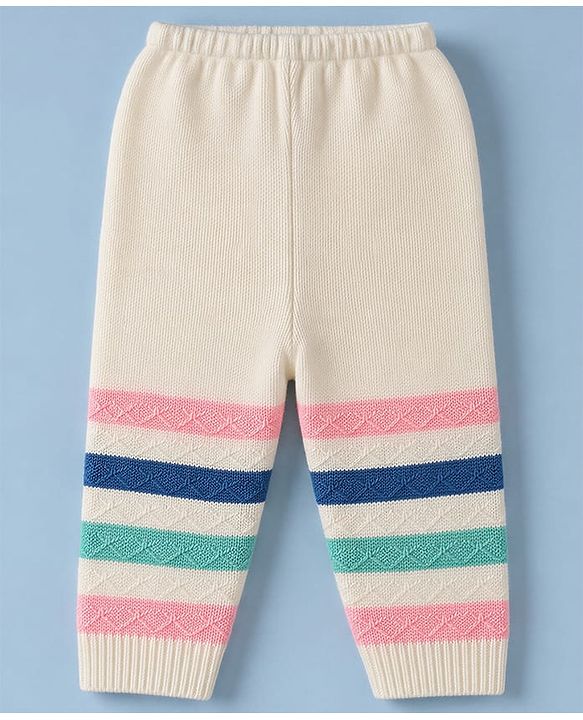 Babyhug Knit Striped Full Sleeves Baby Sweater Set with Cap & Booties - White