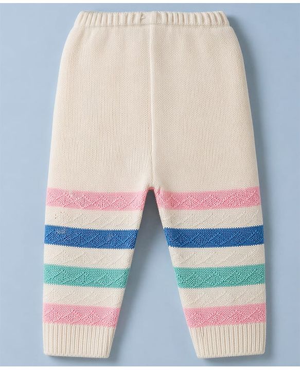 Babyhug Knit Striped Full Sleeves Baby Sweater Set with Cap & Booties - White