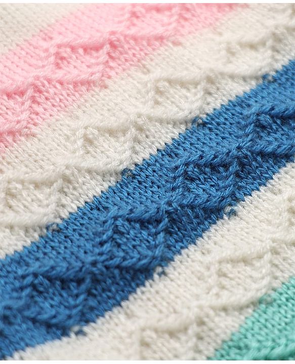 Babyhug Knit Striped Full Sleeves Baby Sweater Set with Cap & Booties - White