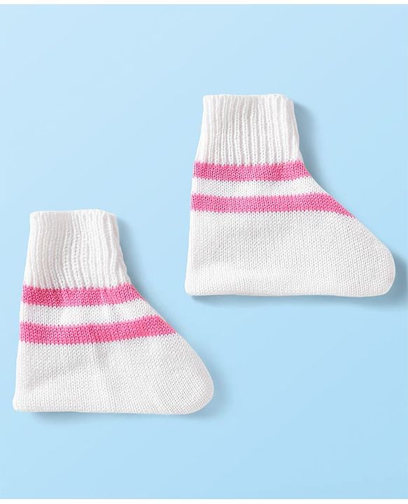 Babyhug Knit Full Sleeves Striped Sweater Set with Cap & Booties - Pink