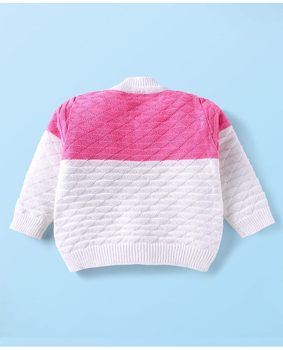 Babyhug Knit Full Sleeves Striped Sweater Set with Cap & Booties - Pink