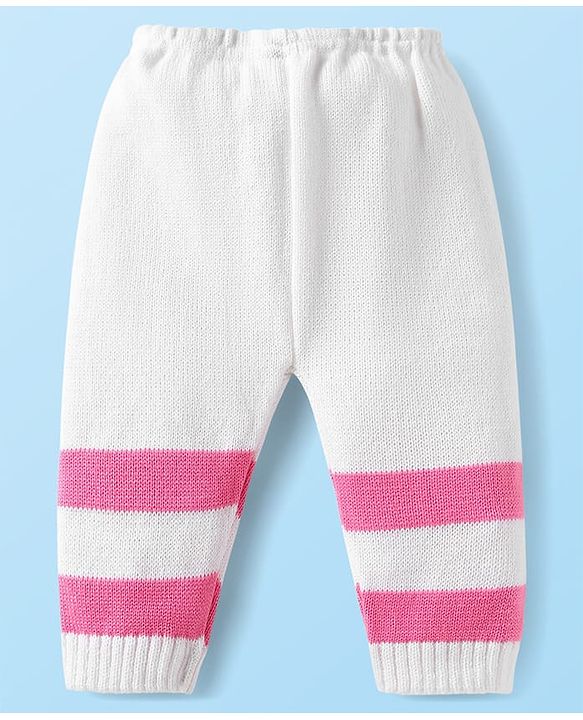 Babyhug Knit Full Sleeves Striped Sweater Set with Cap & Booties - Pink