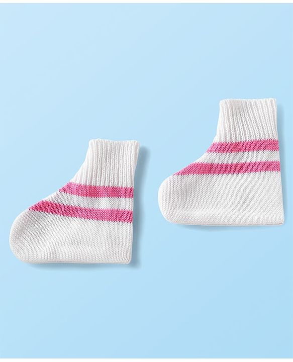 Babyhug Knit Full Sleeves Striped Sweater Set with Cap & Booties - Pink