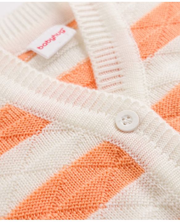 Babyhug Knit Full Sleeves Striped Sweater Set with Cap & Booties - Pink